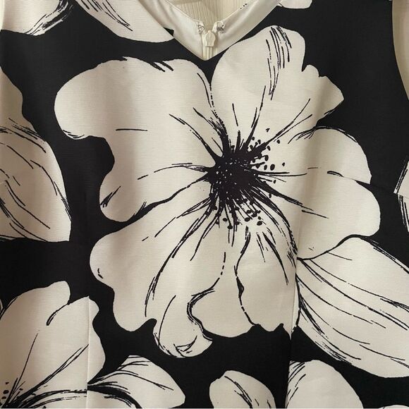 TALBOTS Black and White Floral Shift Sleeveless Shift Dress w/Bow Womens Size 10 - Picture 14 of 14